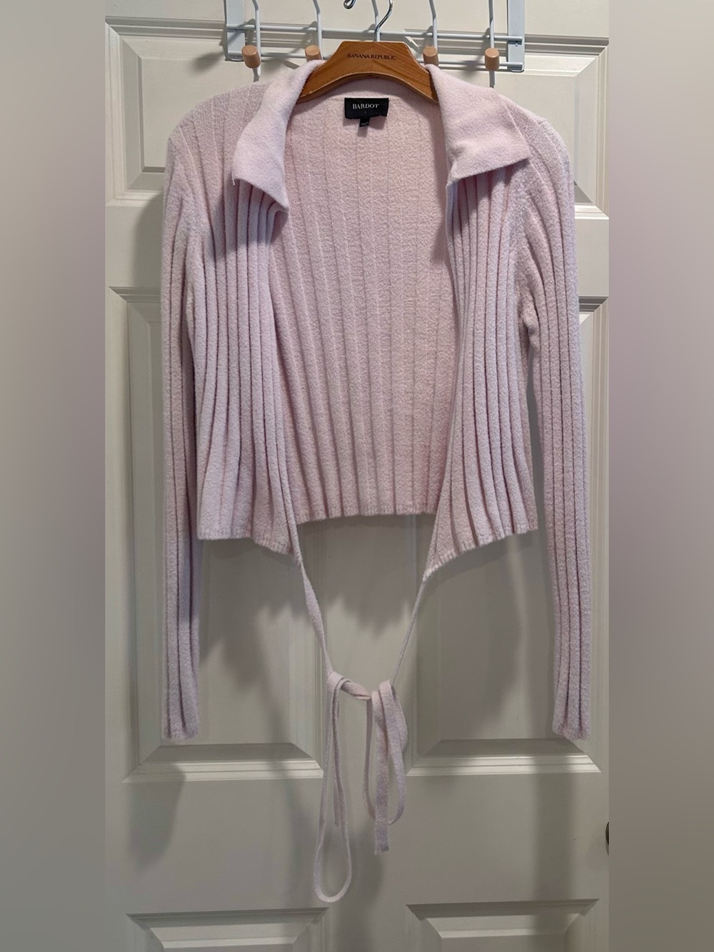 BARDOT Women's Light Pink Ribbed Tie-Front Sweater